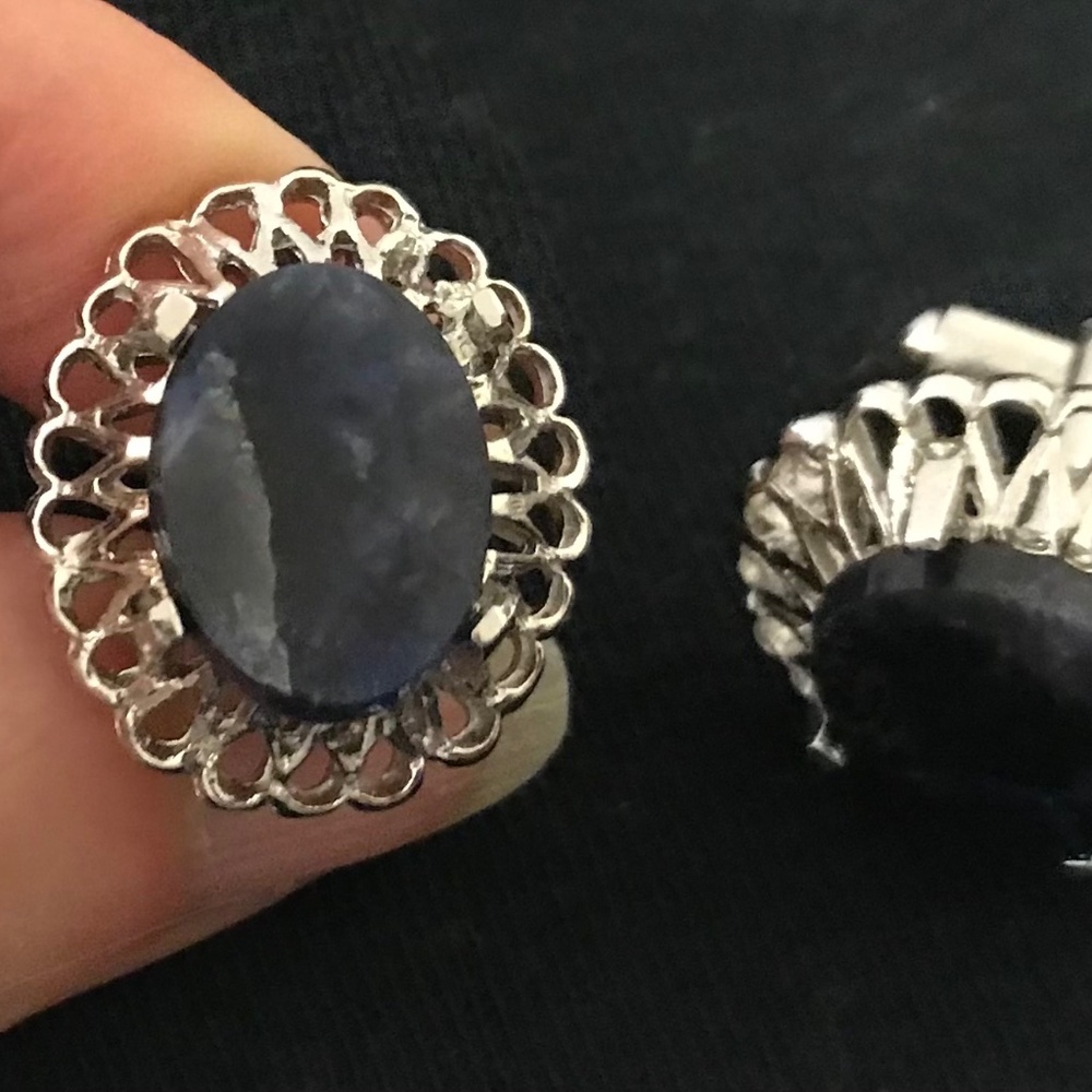 925 Silver Filigree Cufflinks w Jet Stones